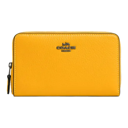 COACH Id Zip Wallet Кожа Кошелек Средний Унисекс Имбирно-желтый