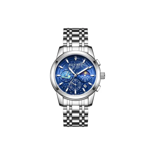 KUERST Кварцевый механизм стальной ремешок мужские часы синий циферблат