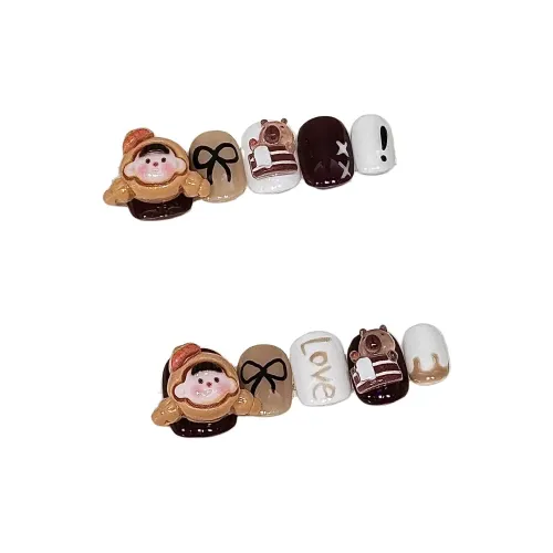 THE CABB SOUL Cute Pet Language Милый Капибара False Nail Короткий Круглый Коричневые оттенки Jump Цвет Милый