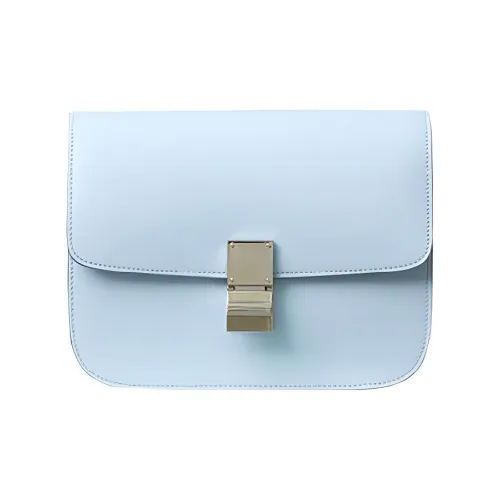 CELINE Классический Bo Коровья кожа Тофу Сумка Квадратная Сумка Плечо Сумка Средний Женский Светло-Синий