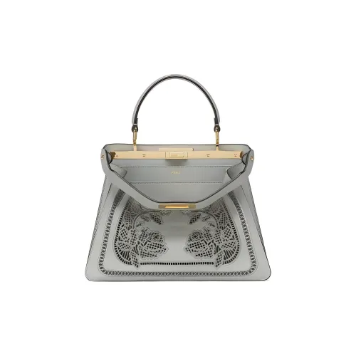 FENDI Peekaboo ISeeU Кожа Аккордеонная Сумка Сумка через плечо Сумка среднего размера Женская Серого цвета