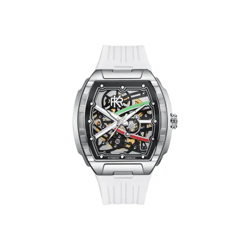 KUERST Автоматический Механический Механизм Резиновый Ремешок Часы Мужские Черный Циферблат