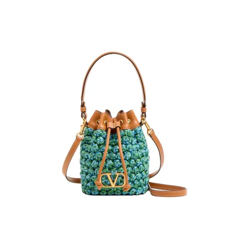 Valentino Vlogo Signature Синтетическая Рафия Ведрообразная Сумка Сумка через плечо Мини Женский Зеленый Небесно-синий Camel