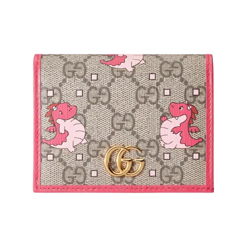 GUCCI Canvas с кожаными вставками держатель для карт женский розовый и коричневый