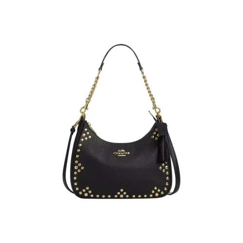 COACH Teri Пескоструйная кожа Сумка через плечо Сумка на плечо Большая женская Черная