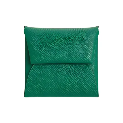 HERMES Bastia Epsom Телячья кожа Кошелек Женские Сияющий Зеленый Milton Желтый