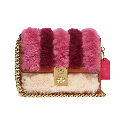 COACH Hutton Плюшевая кожа маленькая квадратная сумка сумка с цепочкой сумка через плечо женская розово-белая