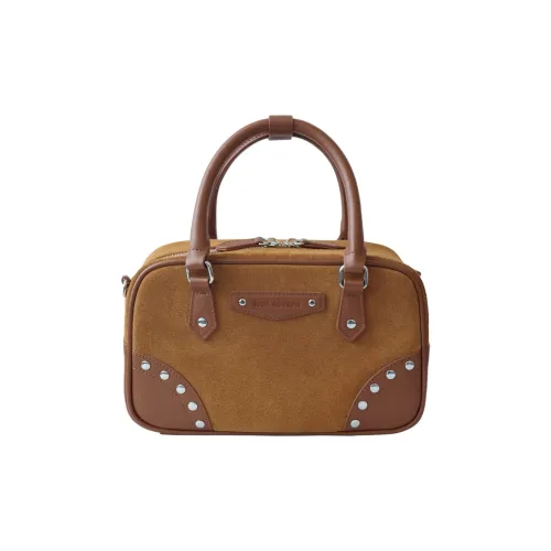 NOX ACTION Корова Кожа с Замшей Stud Бостон Сумка Сумка для Боулинга Сумка Стандартная Женская Каштановый Коричневый