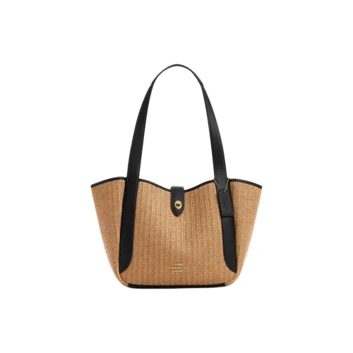 COACH Hadley Ткань из соломы с гладкой кожей сумка-тоут сумка для покупок сумка женская коричневый и черный