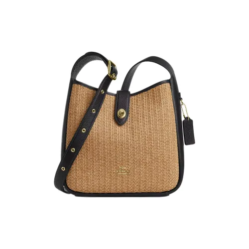 COACH Hadley Солома с кожаными вставками Сумка через плечо Средняя Женская Хаки и Черный