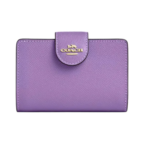 COACH Corner Zip Крестообразная текстура Кожа Кошелек Средний Унисекс Ирисовый фиолетовый