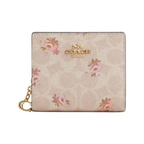 COACH Snap Wallet Покрытый холст Кошелек Мини Женский Золотой и Песочный