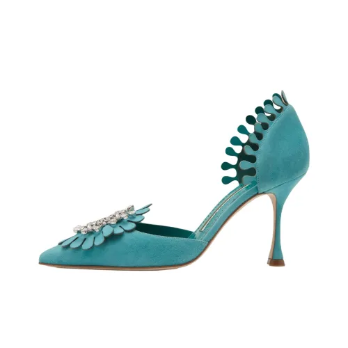 MANOLO BLAHNIK Shog Узкий каблук Высокие каблуки 9 см Женские Светло-синий