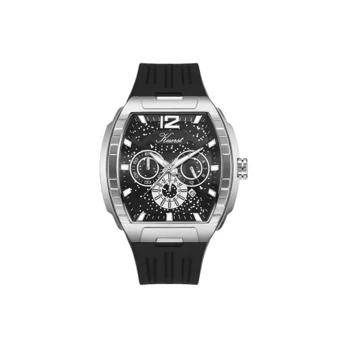 KUERST Кварцевый механизм резиновый ремешок мужские часы черный циферблат