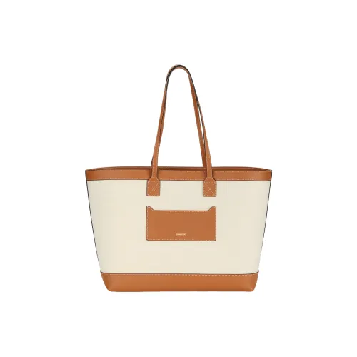 Burberry Canvas Гладкая Телячья Кожа Тоут Сумка Сумка для покупок Сумка среднего размера Женская Естественный и Теплый Коричневый