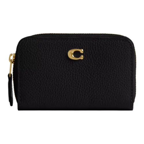 COACH Zip Around кожаный держатель для карт мини женский черный