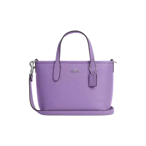COACH Городская Сумка Tote из кожаной галечницы Сумка для покупок Сумка через плечо Сумка мини Женская Фиолетовая