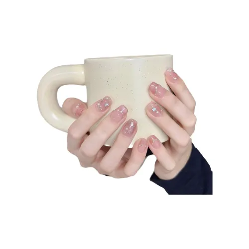 Yun Yue Joe Midsummer Dream Handcrafted False Nail Short LADDER Pink Solid Color Flashing