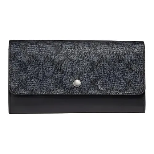 COACH Travel Kit Монограмма Холст Коровья кожа Многофункциональный С откидной крышкой Кошелек Средний Мужской Угольно-черный