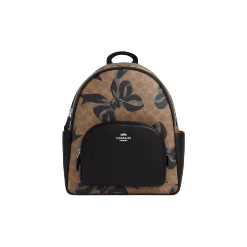 COACH Рюкзак с покрытием из холста и вставками из кожи большой женский коричневый черный и разноцветный