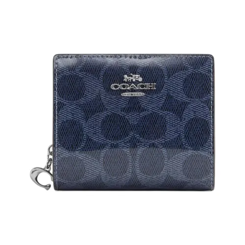 COACH Snap Wallet Покрытый холст Кошелек Мини Женский Темно-синий