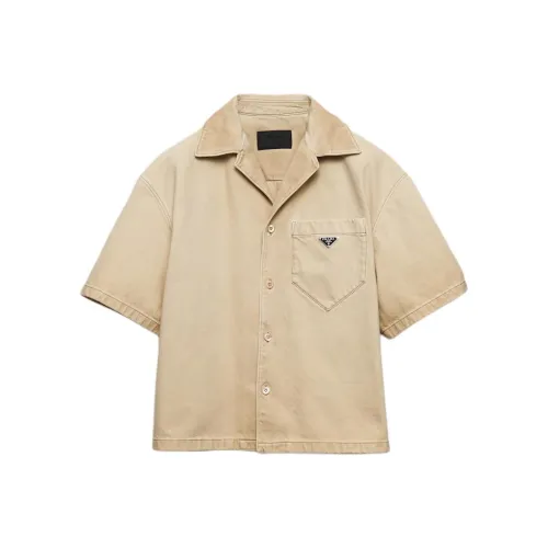 PRADA Короткий рукав рубашка из денима Worn Bull мужская естественный