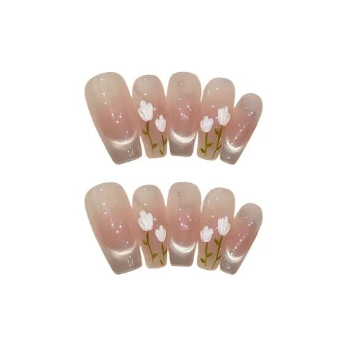 Yun Yue Joe Ледяной кристалл Тюльпан Кошка's Eye False Nail Средний LADDER Розовый Градиентный