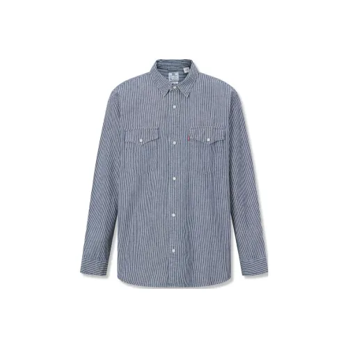 Levis Синие Белые Полосатые Мужские Рубашки