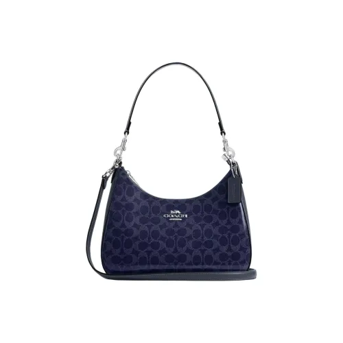 COACH Teri Холст Хобо Сумка Сумка Сумка через плечо Большая Женская Темно-синяя