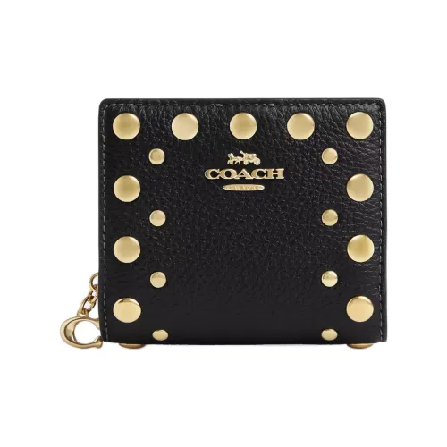 COACH Snap Wallet Delicate Pebble Leather Wallet Mini Women's Black