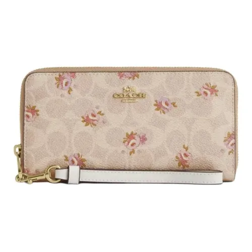 COACH Zip Around Покрытый холст Кошелек Маленький Женский Золотой Песочный