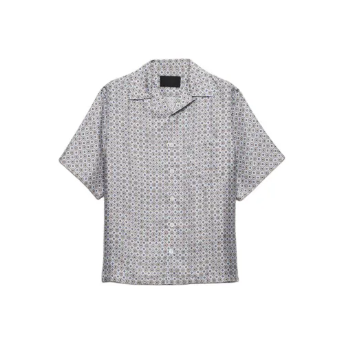 PRADA Короткий рукав принт шелковая рубашка мужская светло-синяя