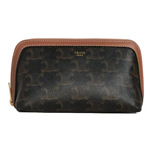 CELINE Triomphe Покрытый холст с овчиной Косметичка клатч женский цвет рыжевато-коричневый