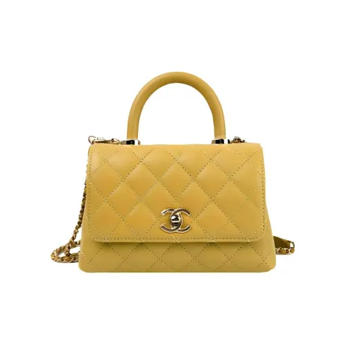 CHANEL Coco Handle Коровья кожа Через плечо Одно плечо Сумка Мини Женская Имбирно-желтая