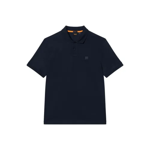 Hugo Boss Эластичный хлопок облегающий крой поло с логотипом патч поло мужской морской синий