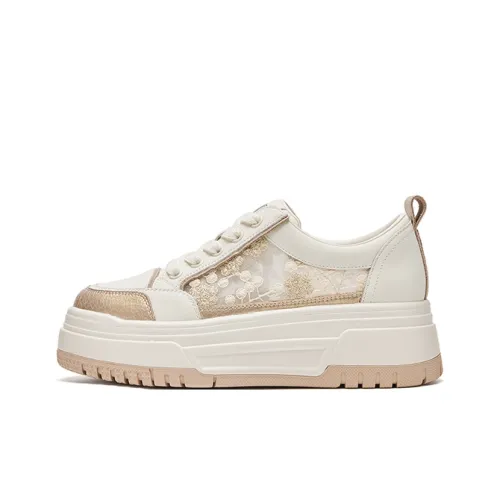 HR Скейтборд Кроссовки Женские Бежевые Золотые