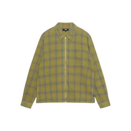 Stussy 2024 Summer Collection SS24 ZIP Рубашка TWISTED Пряжа Клетчатый Рубашка Унисекс