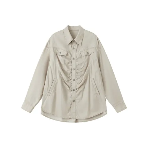 WULISHAONIAN Рубашка Унисекс Серый Бежевый