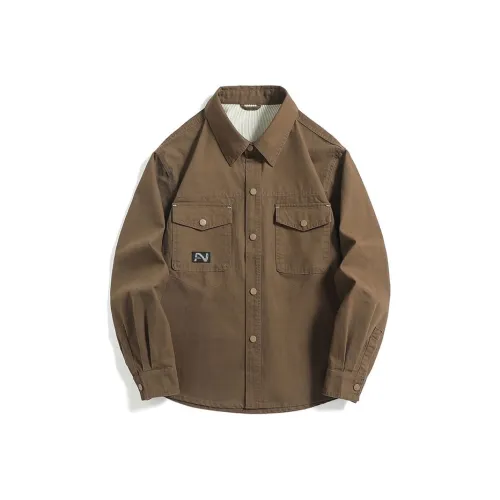 & V & Темный кофейный Мужские рубашки