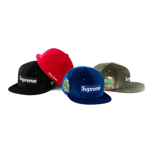 Supreme x New Era Полиэстер Бархатные Кепки Унисекс Черный Красный Синий Зеленый