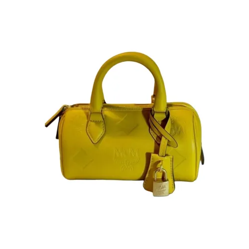 MCM Корова Кожа Бостон Сумка Сумка через плечо Сумка Маленькая Женская Желтая