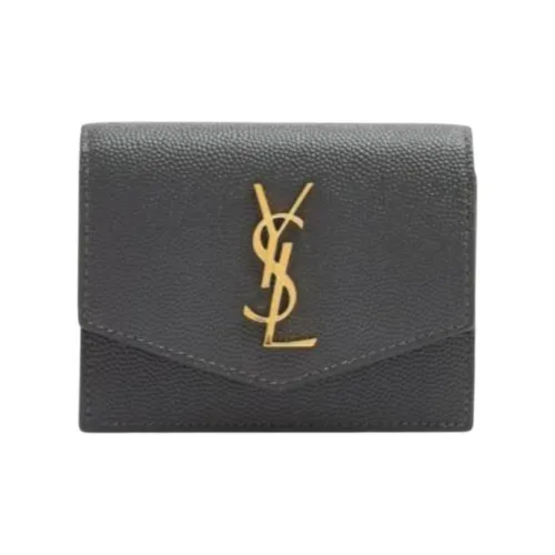 SAINT LAURENT GRAIN LEATHER Картхолдер Стандартный Женский Серый