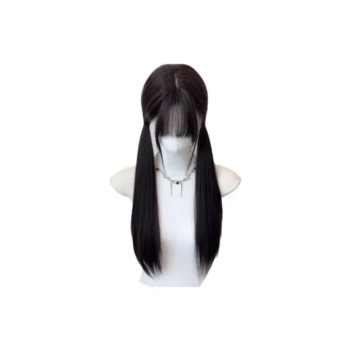 GLUNA Черный длинный прямой стиль Лолита парик с двумя хвостами японский стиль J.K. с боковой бахромой