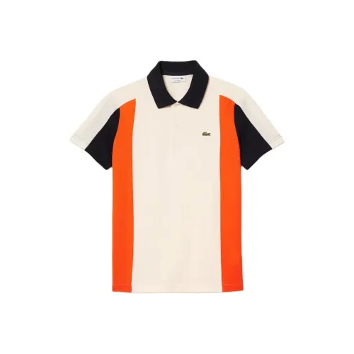 LACOSTE Поло Мужское Белое Оранжевое