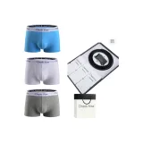 [Натуральная кожа ремень] + [Лазурь далёкого неба + Белый + Серый] 100% хлопок нижнее белье коробка 3 шт.