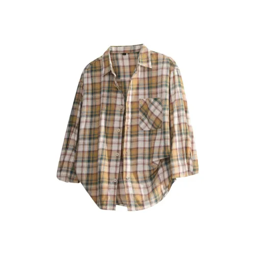 KEIRANDUN Рубашка Унисекс Желто-зеленая клетка