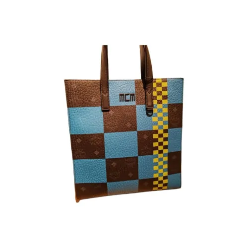 MCM Visetos Покрытый холст Тоут Сумка Сумка для покупок Сумка через плечо Сумка Маленькая Унисекс Синяя и Черная