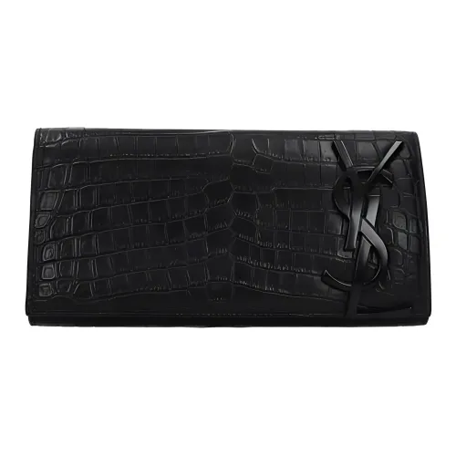 SAINT LAURENT Клатч из тисненной кожи с узором "крокодил" женский черный