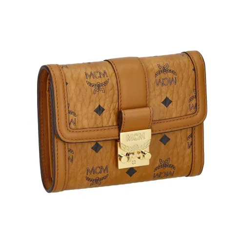 MCM Покрытый холст с кожаными вставками Кошелек Маленький Женский Коньячный бренди Коричневый и Черный