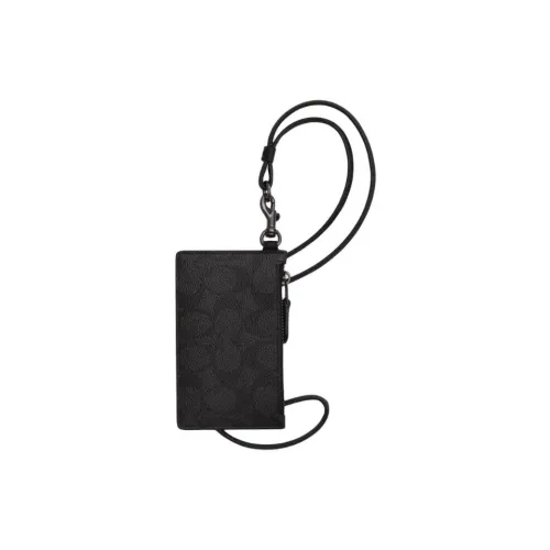 COACH Покрытый холст телячья кожа держатель для карт мини мужской угольно-черный и черный
